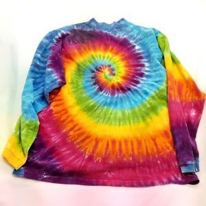 Fabric Art Vintage long sleeve tee tie dye rainbow colors bright spiral XL shirt